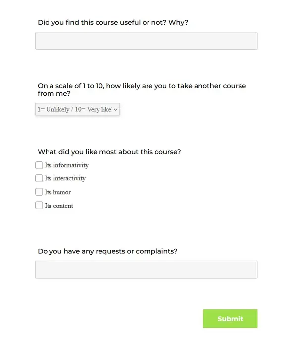 Sample feedback form