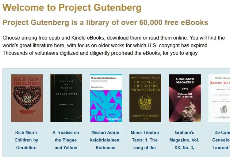 Project Gutenberg main page