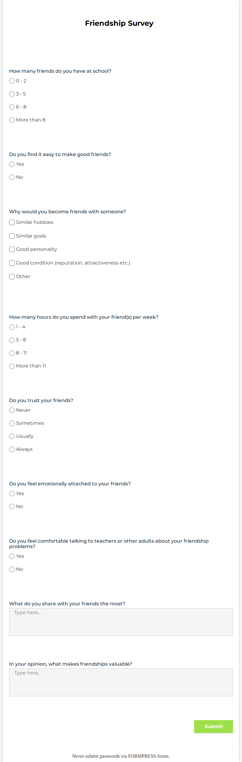 Friendship Survey